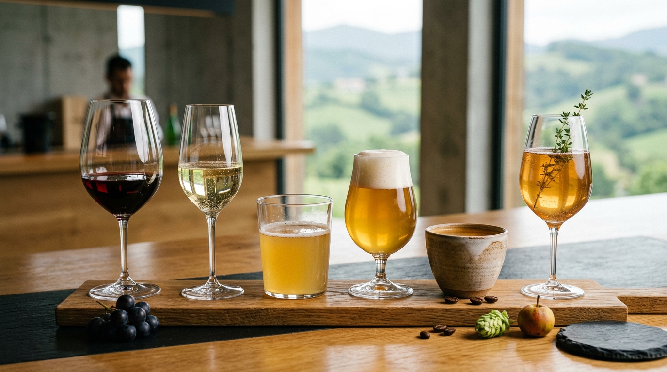 El nuevo ecosistema líquido vasco: vino, sidra, cerveza, café y No/Low compartiendo mesa gastronómica.